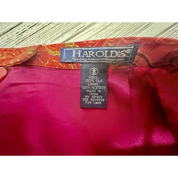 Vtg Harold’s Silk Pink & Red Paisley Floral Skirt With Fringe Size 8 - Picture 5 of 8